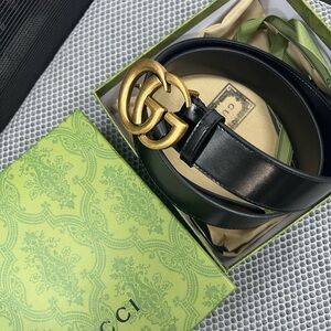 Gucci Black Belt with Gold GG Buckle
